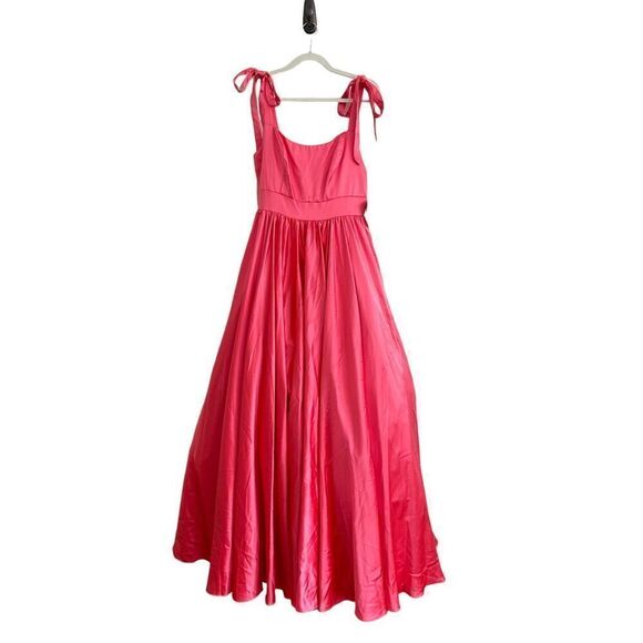 Mac Duggal 67981 Tie Shoulder Sweetheart Satin Ballgown Coral Women's Size 8 - Picture 3 of 10